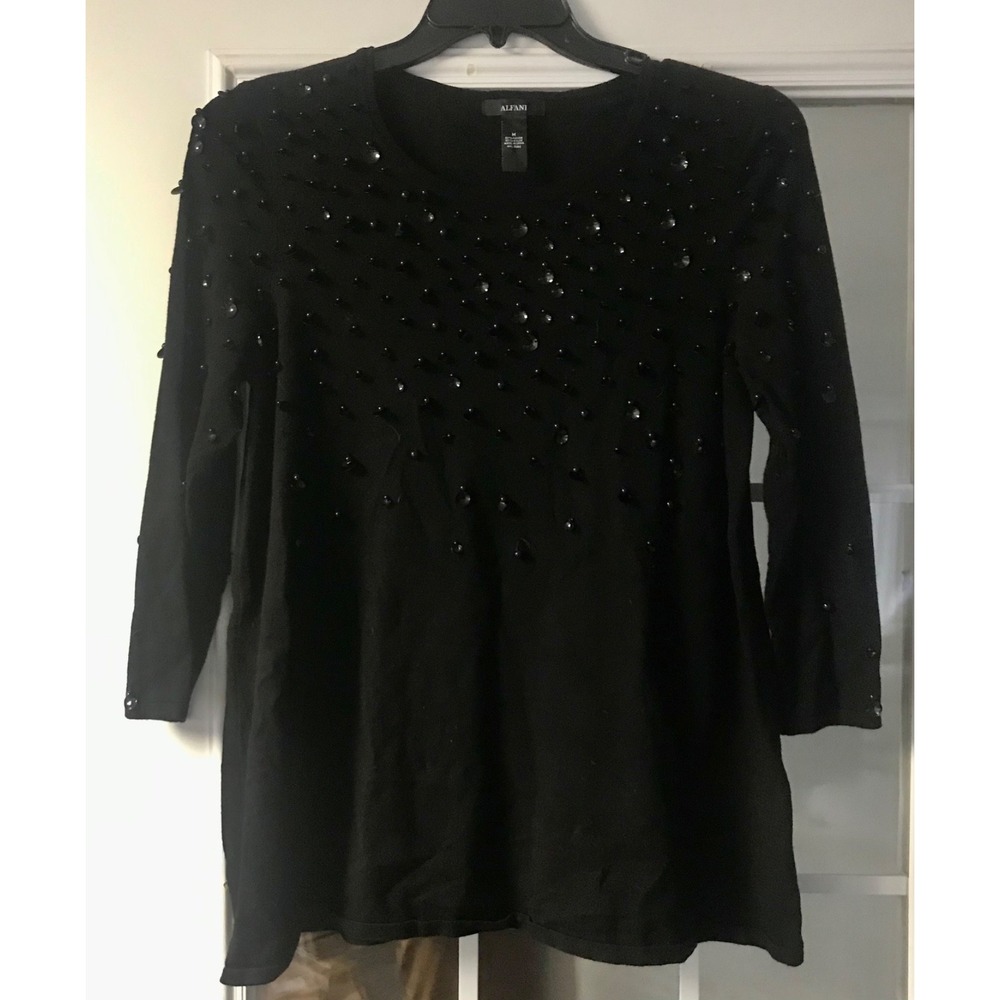 Alfani Embellished Rayon Blend Swing Sweater‎ Deep Black Sz Medium